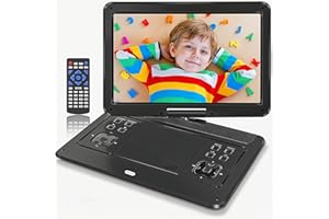 HOPYOP 16.9" Portable DVD Player with14.1 Large HD Screen, 5-6 Hrs Rechargeable Battery, Supports Multiple Disc Formats, SD Card, USB, Sync TV, High Volume Dual Speaker, Black