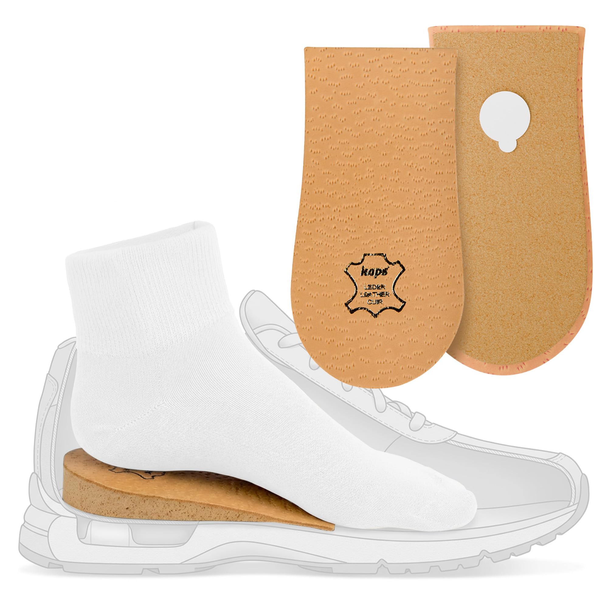 1 x Heel Raise, Heel Lift Elevator, Heel Pad, Orthotic Wedge, Many Widths and Heights, Leather Cover, Kaps Topmed Plus, Supplied to NHS, 1 Piece (Height 20 mm / 0.8 inch - Size S)