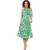 London Times Womens Women's Empire Waist Three Quarter Sleeve A-line Midi - Keyhole Neck - Wedding Guest Dress