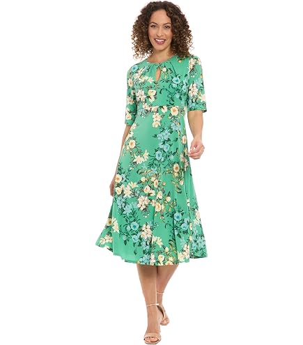London Times Women's Dresses Women's A-Line Midi Dress - Short Sleeve Fitted Waist with Bow Detail