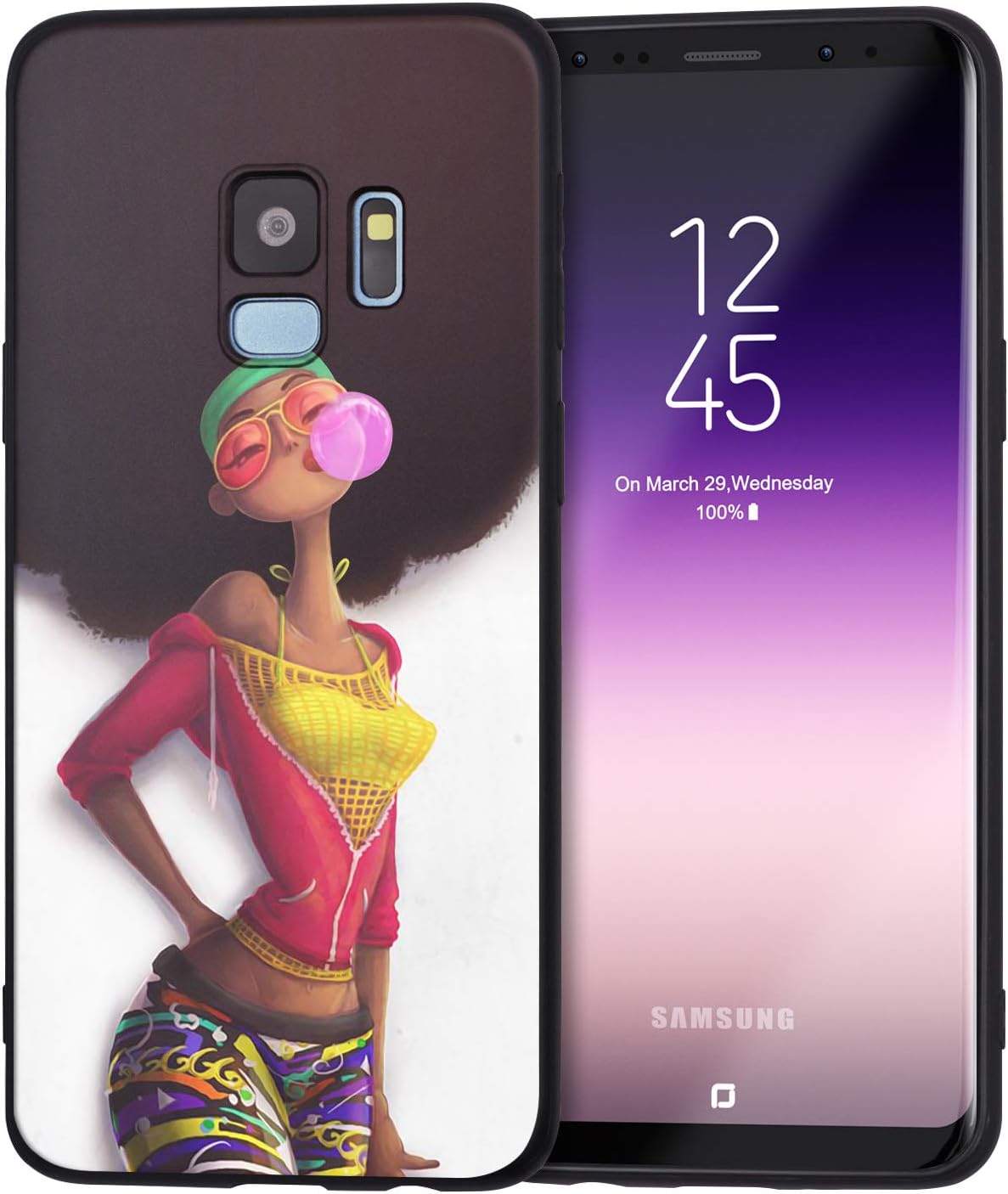 Samsung Galaxy S9 Case African American Afro Girls Women Slim Fit Shockproof Bumper Cell Phone Accessories Thin Soft Black TPU Protective Samsung Galaxy S9 Cases (08)