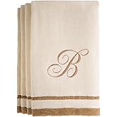 Monogrammed Gifts, Fingertip Towels, 11 x 18 Inches - Set of 4- Decorative Golden Brown Embroidered Towel - Extra Absorbent 100% Cotton- Personalized Gift- for Bathroom/Kitchen- Initial B (Ivory)