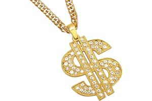AHIER Gold Necklace Chain with Dollar Sign, 18K Gold Plated Hip Hop Chain Necklace Pendant for Men, 30inch (Rotatable,Lion Head)