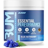 RAW Essential Performance Non-Stim Pre-Workout Powder - Preworkout for Endurance Strength &amp; Focus Without Caffeine or Stimulants - Creatine Monohydrate, L-Citrulline &amp; Beta Alanine - Blue Rathberry
