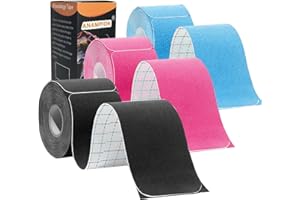 ANAMPION Kinesiology Tape Pro Athletic Sports (3 Rolls,60 Precut Strips) Breathable Latex Free Tape for Ankle Wrists Knees Elastic Running Tennis Swimming Football Sports Activities Tapes(Black Blue Pink)