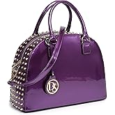 Dasein Women Patent Leather Purses Handbags Dome Satchel Purse Work Tote Structured Shoulder Bag with Long Strap
