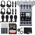 Zoom PodTrak P4 Portable Multitrack Podcast Recorder + 4x Zoom M-1 Mic + 4x Headphones + 4x Tabletop Stand + 128GB Extreme PRO SDXC Memory Card + AA Batteries and Charger – 4 Person Podcasting Bundle