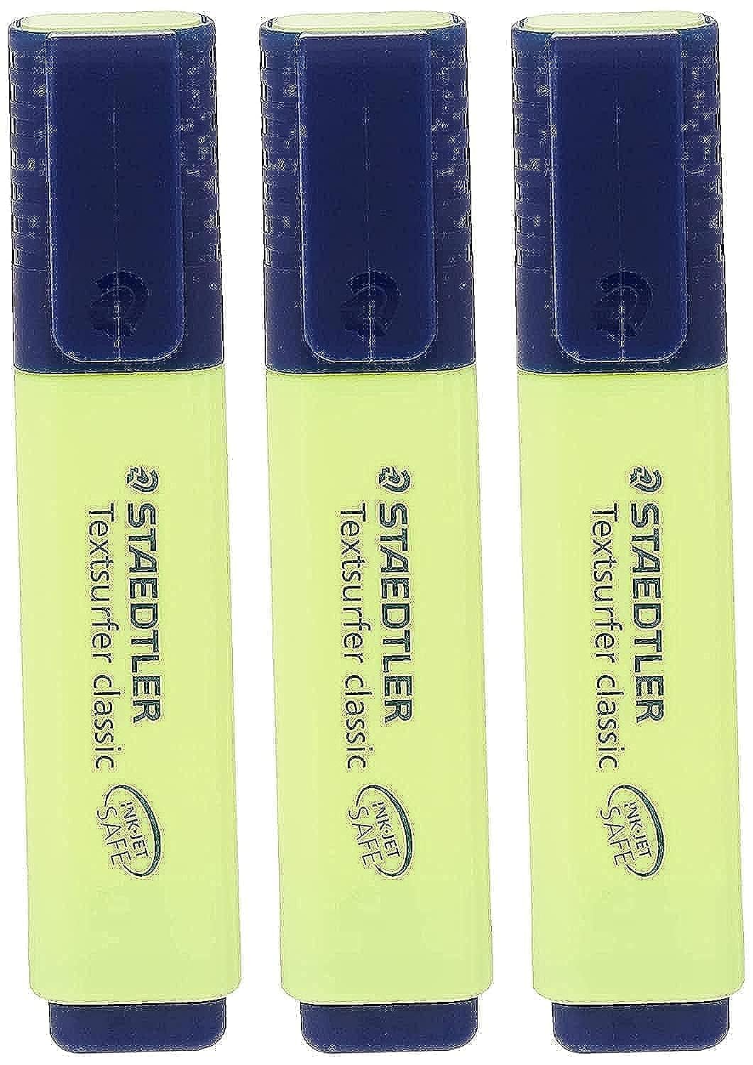 Staedtler Yellow Highlighter Pens Textsurfer Classic Fast Dry Ultra Soft 1-5mm Chisel Tip Refillable Ink Jet Safe Copy Proof 364-1 (Pack Of 3)