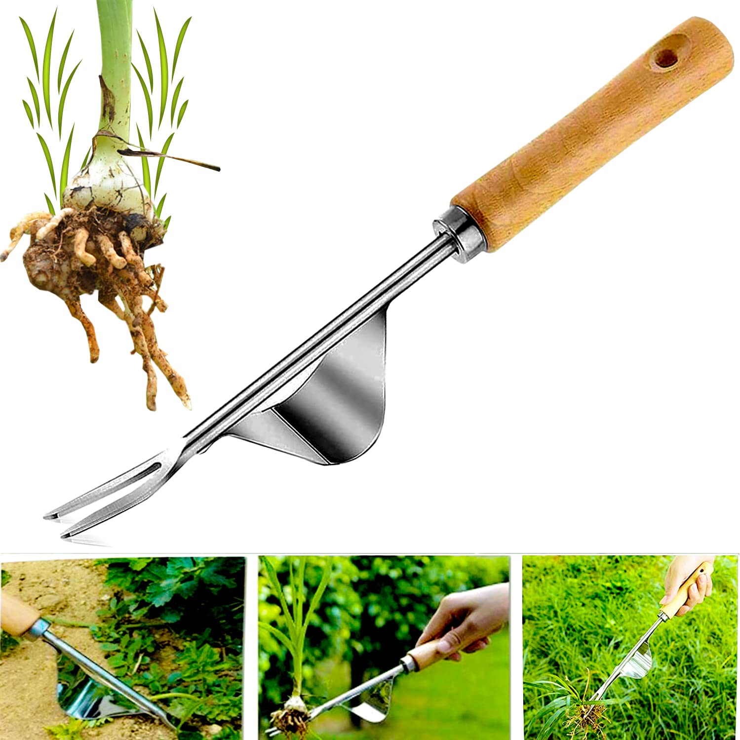 Garden Weeder Tool – Stainless Steel Manual Weed Digger Tool with Long Handle for Gardening, Lawn, Grass & Patio Cracks – Durable & Easy Garden Tools Weeder to Use for Precise Weed Removal