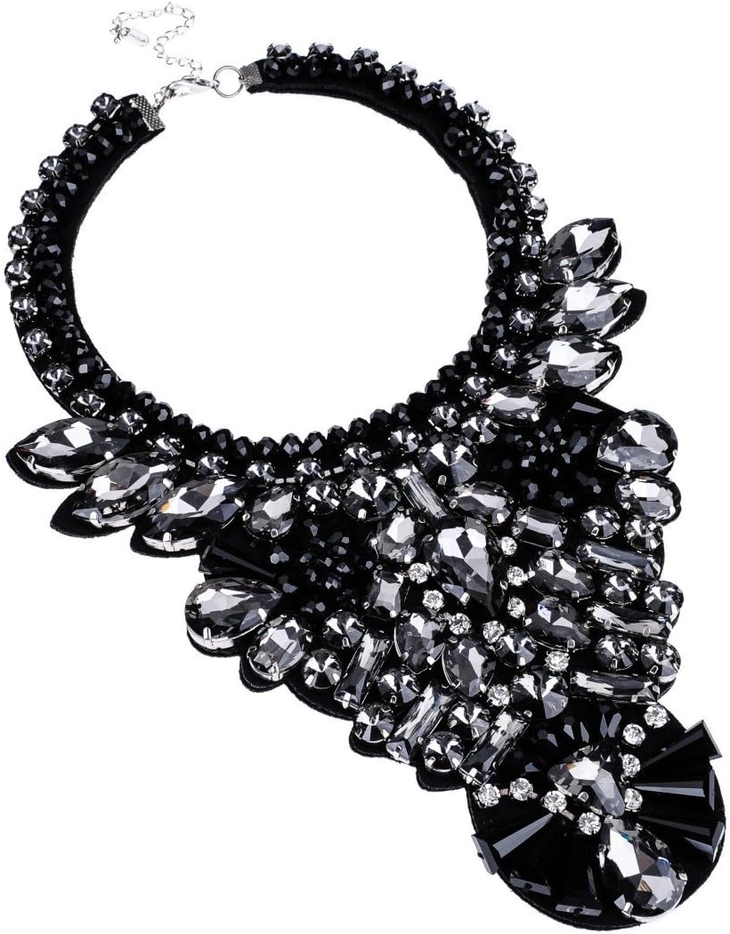 Fashion Mixed Style Chain Bib Big Choker Chunky Cluster Black Crystal Beads Necklace Gift