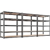 REIBII 2400LBS Storage Shelves 5 Tier Garage Shelving Heavy Duty, Adjustable Metal Shelving, Garage Shelves for Basement, Warehouse, Pantry, Closet, Kitchen 72" H x 35.55" W x 16" D, Black, 3 Pack