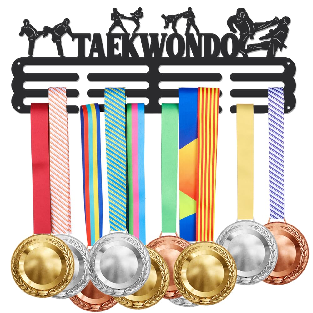 SUPERDANT Taekwondo Medal Holder Display Taekwondo Medal Hanger Rack Personalised Medal Display for Taekwondo Player Sports Metal Wall Mounted Medal Hooks Can Withstand 10-15 kg Black