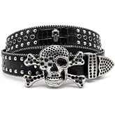 Xsoyad Rhinestone Skull Belt Men Women Skull Rhinestone Belt Studded Punk Y2k Belts Western Cowgirl Belts