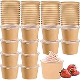 CEZOOWYEX 100 Pack Paper Food Containers with Lids, 8 Oz Cardboard Ice Cream Portion Cups, Reusable To Go Hot Soup Bowls for