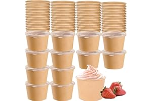 CEZOOWYEX 100 Pack Paper Food Containers with Lids, 8 Oz Cardboard Ice Cream Portion Cups, Reusable To Go Hot Soup Bowls for 