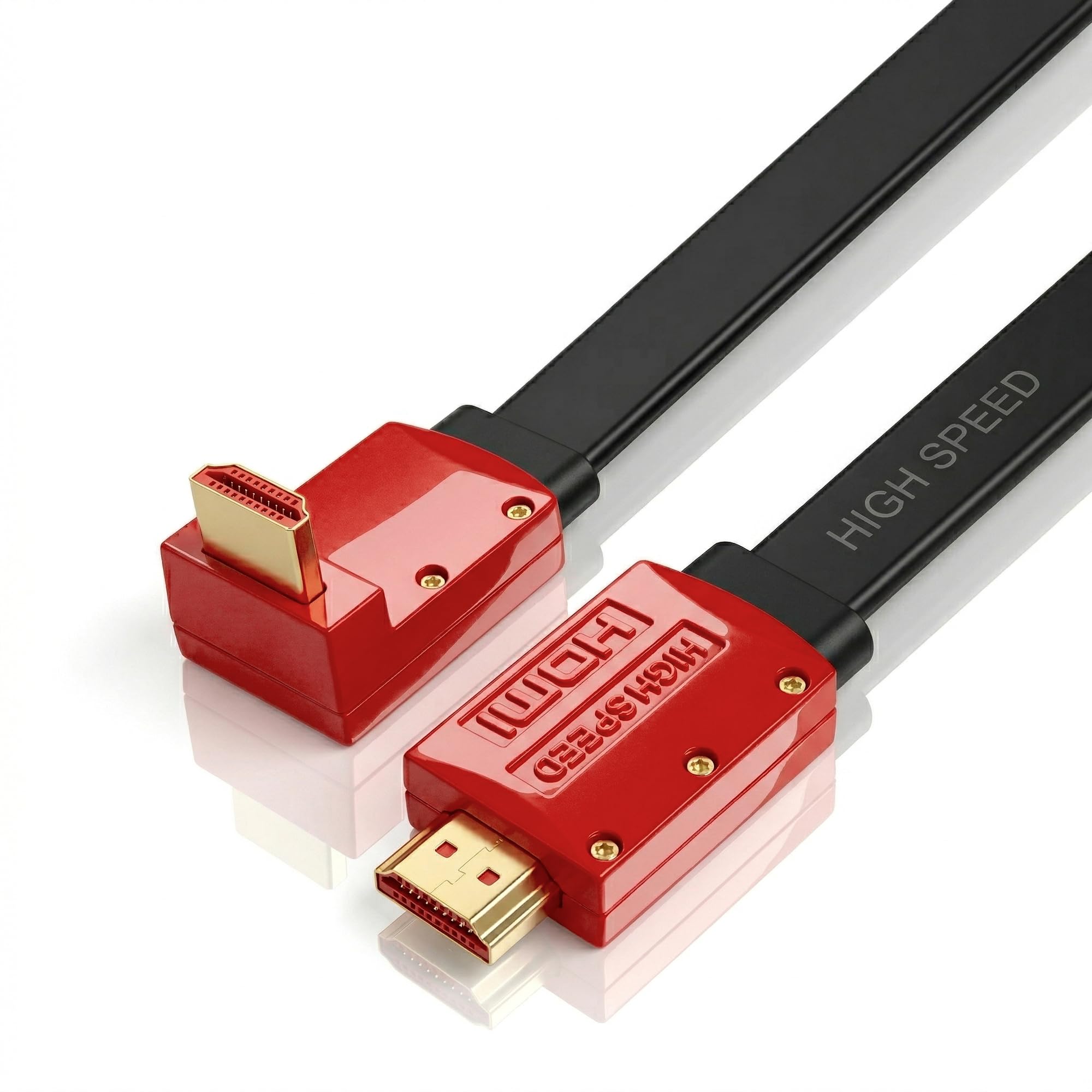 JuicEBitz 4K HDMI Cable 3m, Flat Slim 180/90 Degree High Speed HDMI 4k/60fps. 1080p/120hz/144hz, CEC, ARC, Ethernet v2.0 Lead for UHD TV (inc Wall Mount), XBox, PS5, Apple, Sky, PC/Laptop [3M Long]