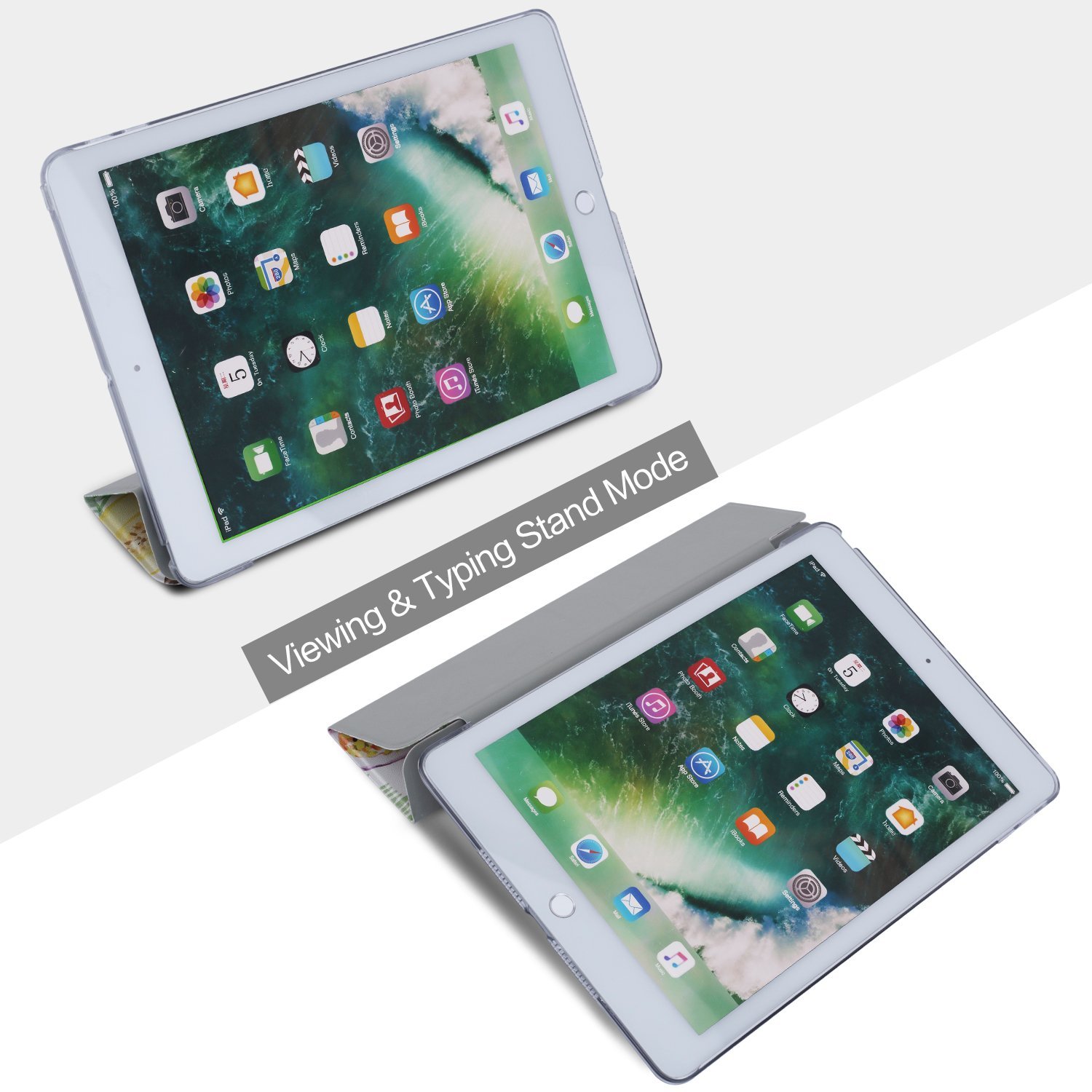 New iPad 9.7 Case 2018/2017, Dopup Premium Leather Case with Translucent Hard Back, Multiple Viewing Angles Stand, Tri-fold Cover Case for Apple ipad 9.7 2018/2017 (Tropical Fruit)