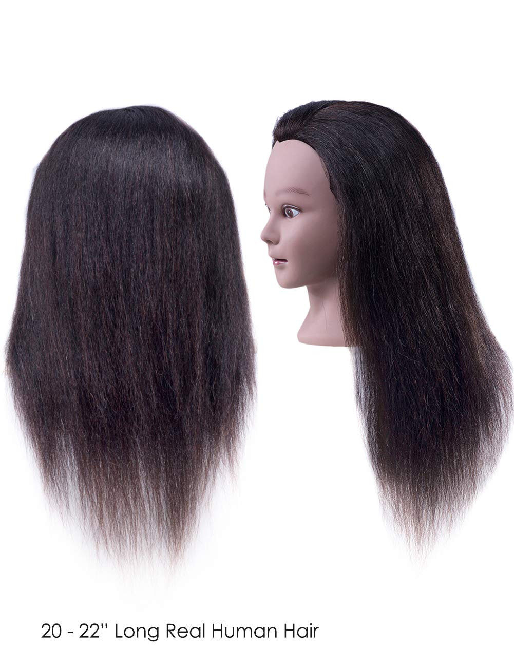 Cosmetology Mannequin Head with 100% Real Hair and Adjustable Stand 18-20\