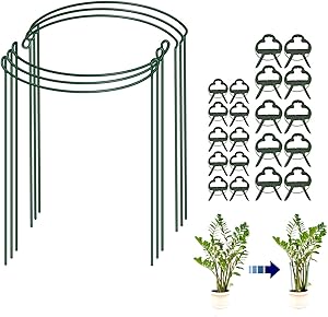 Tomato Cages for Garden Flower Tomato Stakes and Support 6-pack Plant Cages and Supports for Outdoor plants with 20 Pcs Plant Support Clips, Metal Half Round Plant Stake Ring for Tomato, Rose, Vine