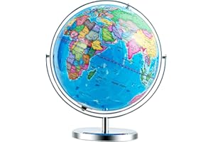Goplus 13" Large World Globe with Stand, 720° Rotating Illuminated Globe with LED Lights, Metal Base, Desktop Educational Geographic Globe for Learning, Classroom, Office