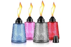 ZHULERZIL 4-Pack Glass Table Top Torches - 12oz Refillable Citronella Torches Canisters for Outdoor, Includes Wick & Cap, Decorative Lanterns for Patio, Garden, Yard, Party, Landscape(Multi-Color)