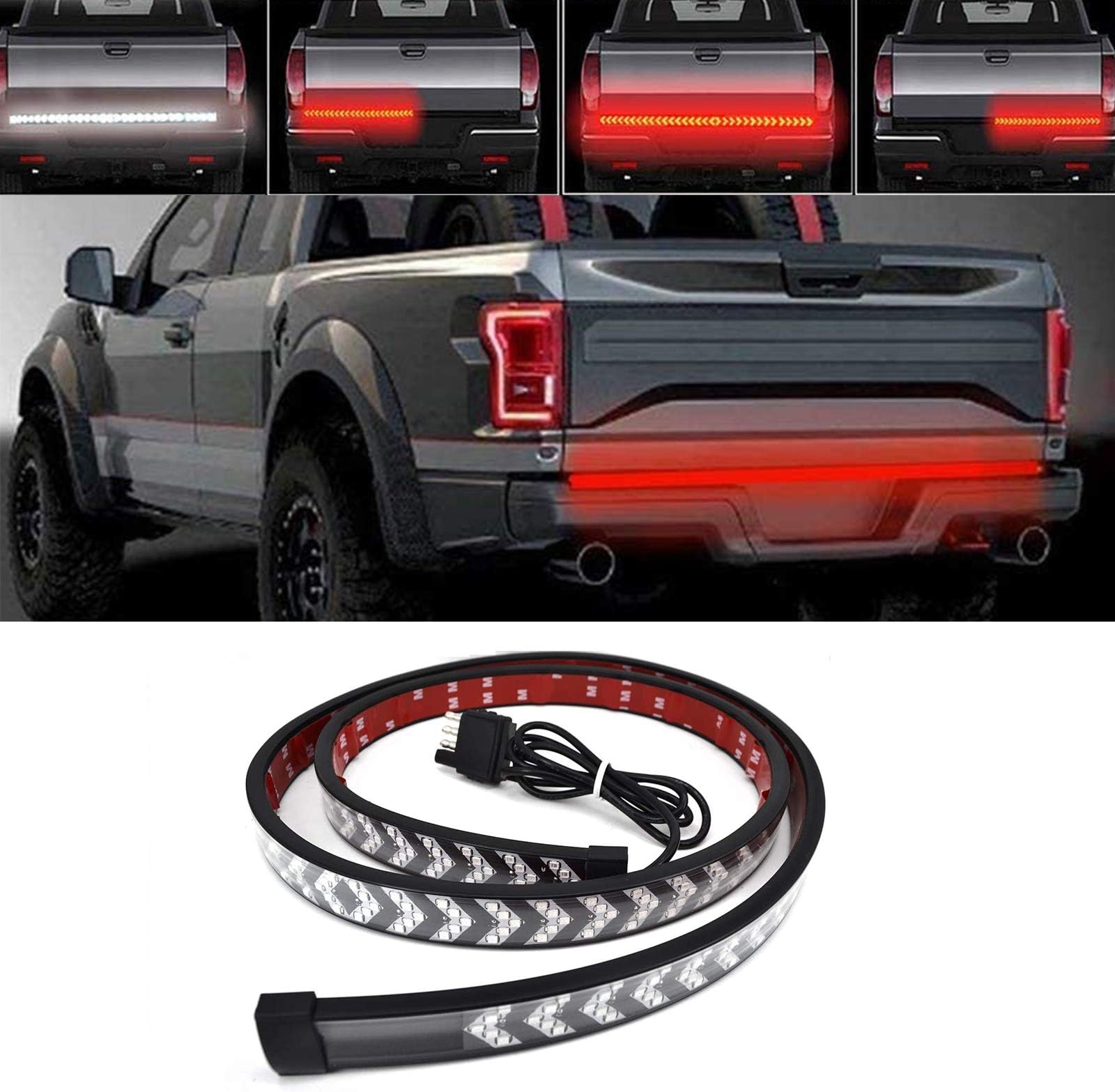 Kingshowstar 49 Inches Led Tailgate Light Bar 360 Red and 108 White LED Scanning tailgate light Strip Running Turn Signal Brake Reverse Tail Lights for Pickup Trailer SUV RV VAN Jeep Car