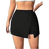 WDIRARA Women's High Rise Side Split Bodycon Skorts Elastic Waist A Line Skirt Shorts
