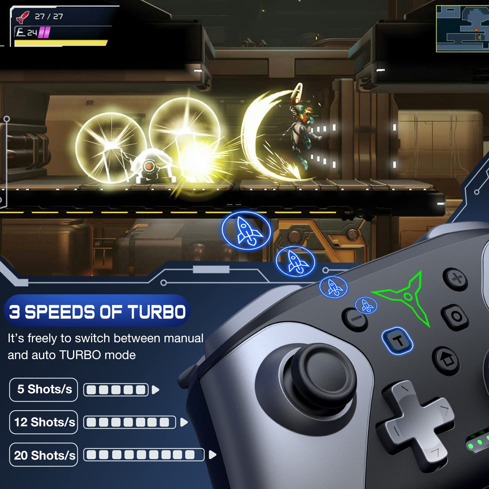 Wireless Switch Controller for Nintendo Switch 2/Switch 1/Lite/OLED Controller, Switch Controller with a Mouse Touch Feeling on Back Buttons, Extra Switch Pro Controller with Wake-up,Programmable, Turbo Function