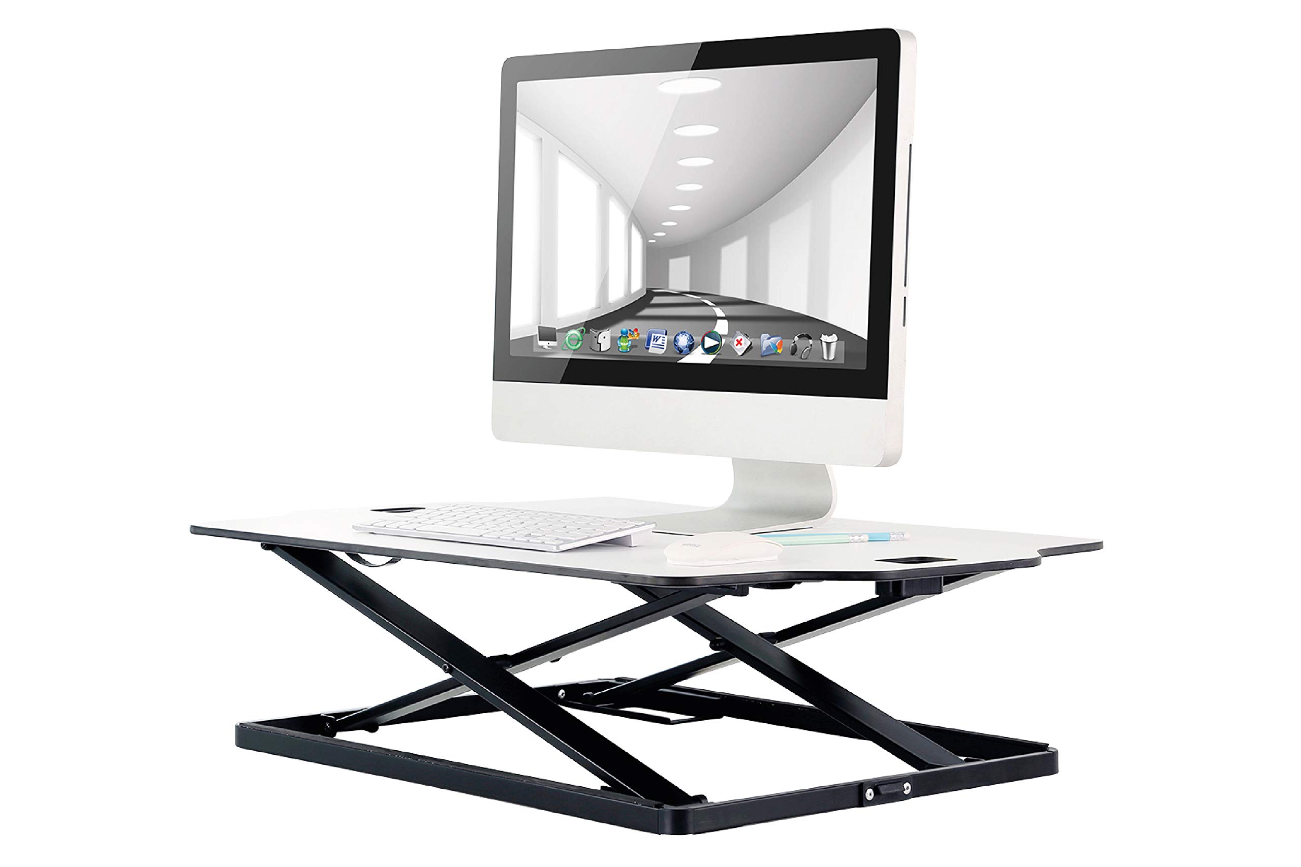 ProperAV Sit-Stand Up Desk, Steel, White, One Tier