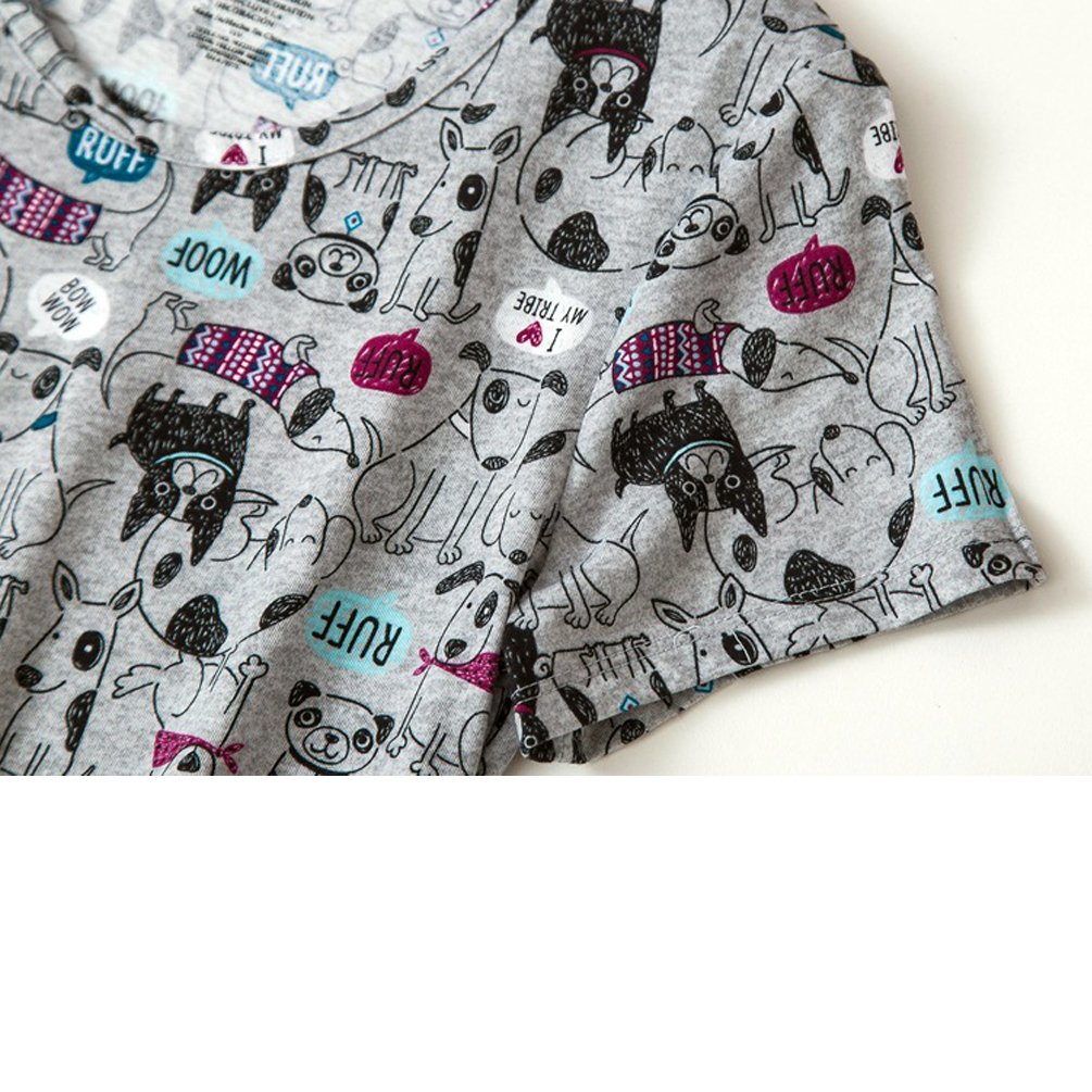 ENJOYNIGHT Women\'s Cute Sleepwear Print Tee and Shorts Pajama Set (Medium, Dog)