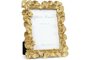 Cuspin 5x7 Picture Frame Vintage Gold Frames, Ornate Leaf Textured Hand-Crafted Resin with Glass Front, Gold Picture Frames for Tabletop Display, Retro Design Home Decor
