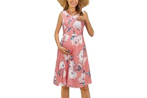 OUGES Womens Solid/Floral Maternity Dresses Sleeveless/Long Sleeve Nursing Gown Breastfeeding Clothes