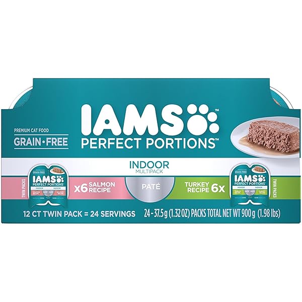 IAMS PREMIUM CAT FOOD GRAIN FREE PERFECT PORTIONS INDOOR MULTI PACK 6- (12-SERVINGS) SALMON RECIPE, 6- (12-SERVINGS) TURKEY RECIPE