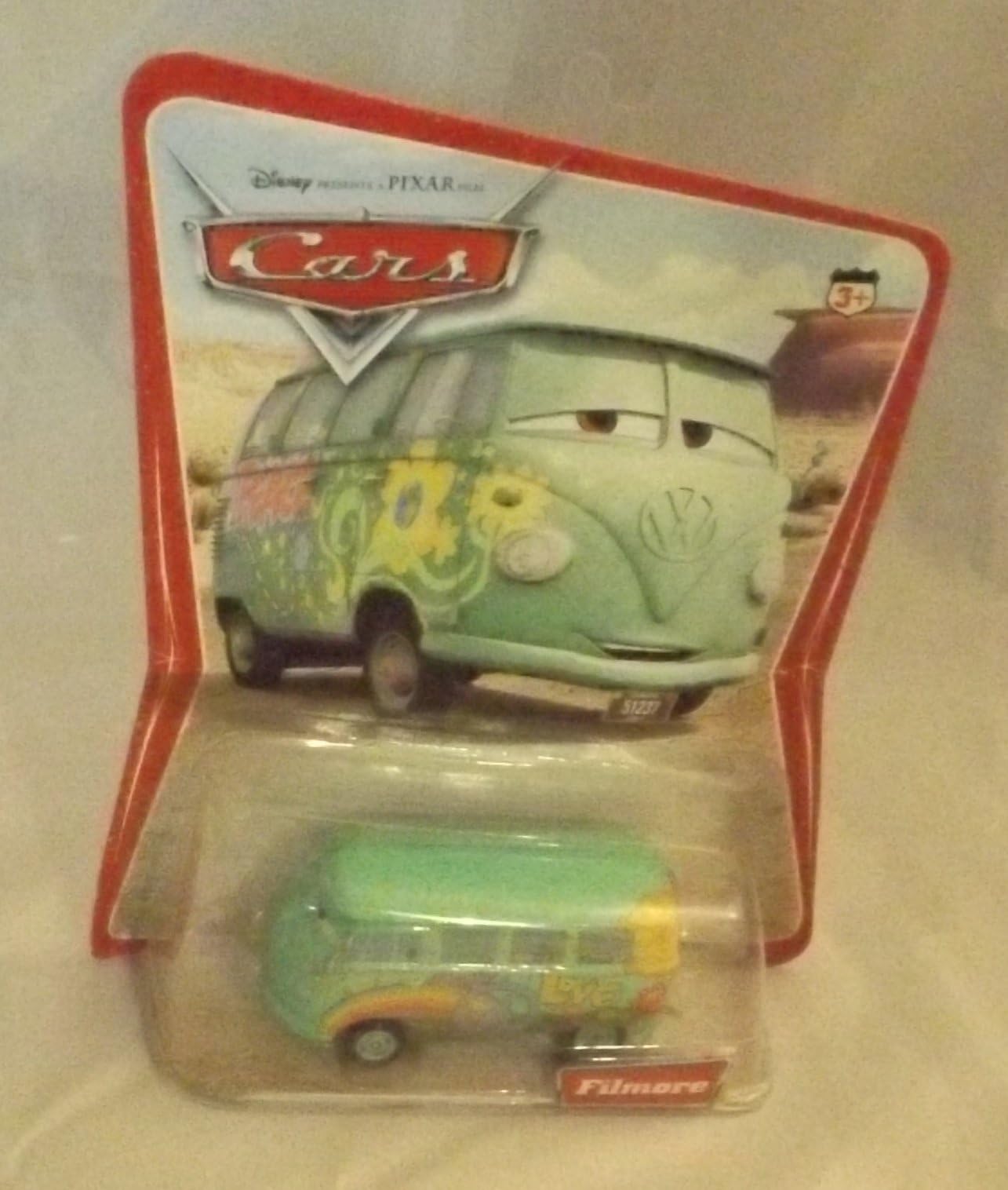 Disney Pixar Cars Fillmore Original First Issue Desert Background (16 Cars Are Pictured on the Back of the Card) Scene 1:55 Scale Mattel