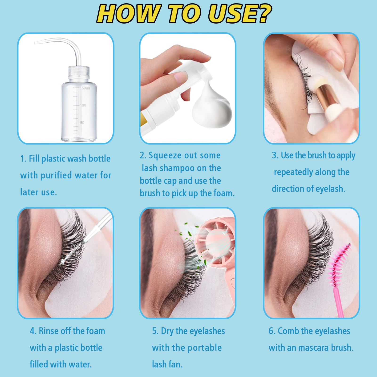 Eyelash Extension Cleanser Lash Mousse Lash Shampoo for Extensions, USB Mini Portable Fan Rechargeable Electric Handheld Air Conditioning (lash kit-handheld fan)