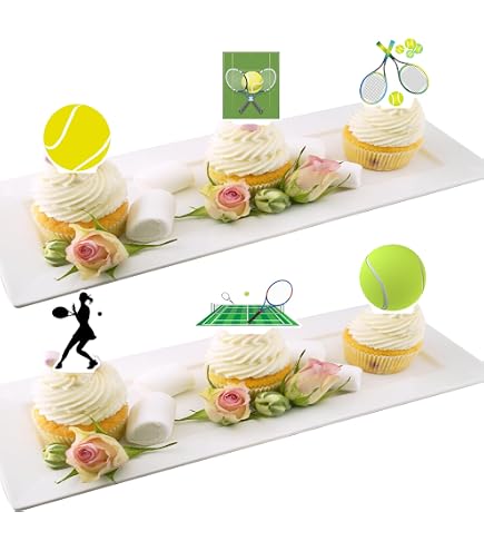 Topper per cupcake in pasta di zucchero a forma di racchetta e palla da tennis, tema sportivo, 12 pezzi - Italia