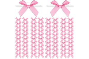 ADODOTOE Christmas Twist Tie Bows, 100 Pcs Satin Twist Tie Bows for Treat Bag Satin Ribbon Tie Bows for Tying Up Packages Present Bags Bakery Candy Bags Decorating Ribbon Bow Gift Wrap Bows (Pink red)