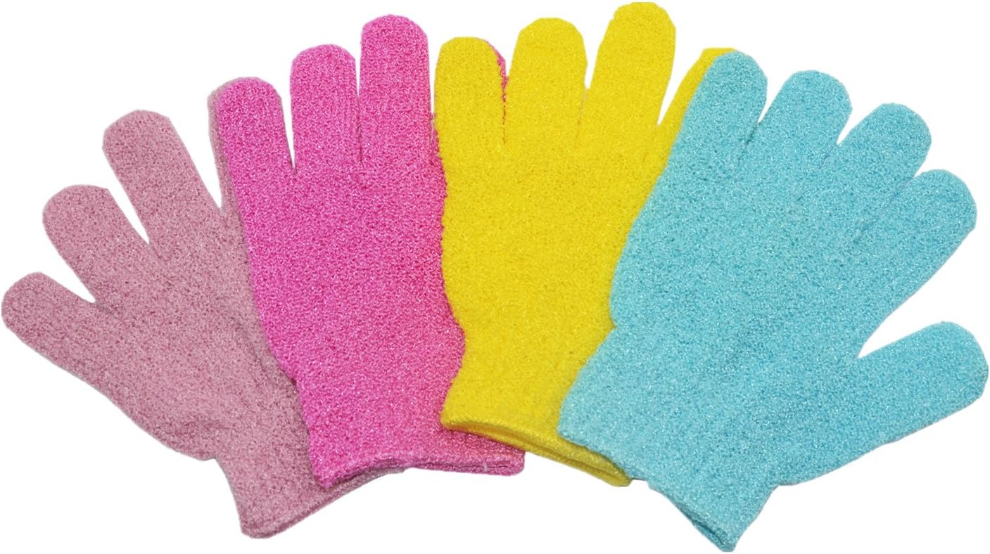 4 Pairs Scrubbing Exfoliating Gloves, Double Side Durable Nylon Shower Gloves, Exfoliator Removes Dead Skin Cells for Soft Skin And Improves Blood Circulation