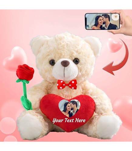 Custom Teddy Bear With Photo & Text - Personalized Hoodie Bear With Rose & Bow - Valentine, Birthday, Anniversary Gift For Her/Him - View #4