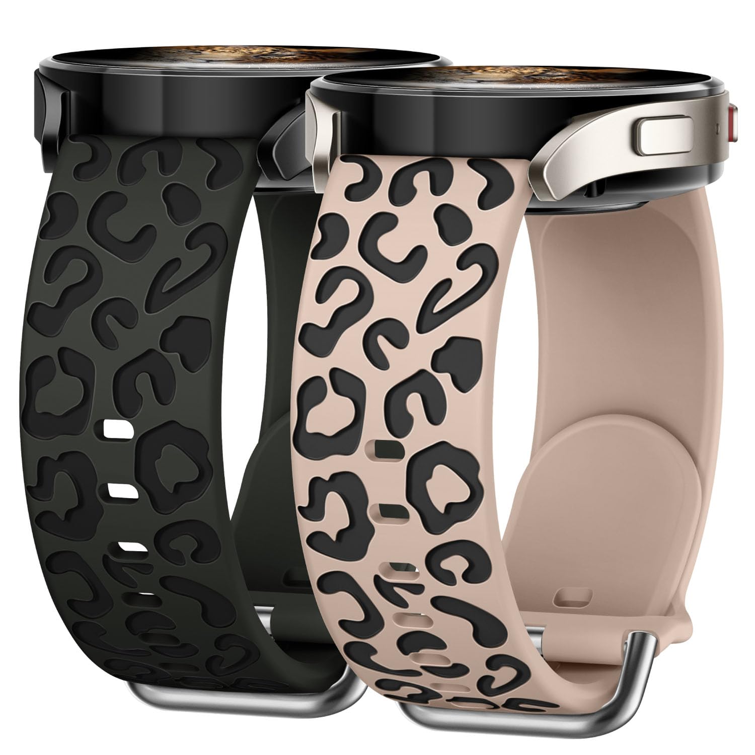 Knossen Leopard Engraved Band Compatible for Samsung Galaxy Watch 7, FE, 6, 5, 4 40mm 44mm, Soft Silicone Replacement Wristband for Galaxy Watch 6 Classic, 4 Classic, 5 Pro, 2-PACK