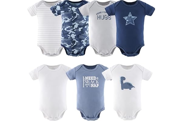 The Peanutshell Baby Boy Short Sleeve Bodysuits, 100% Cotton Outfits for Boys, Sizes Newborn to 18-24 Months, Blue Camo