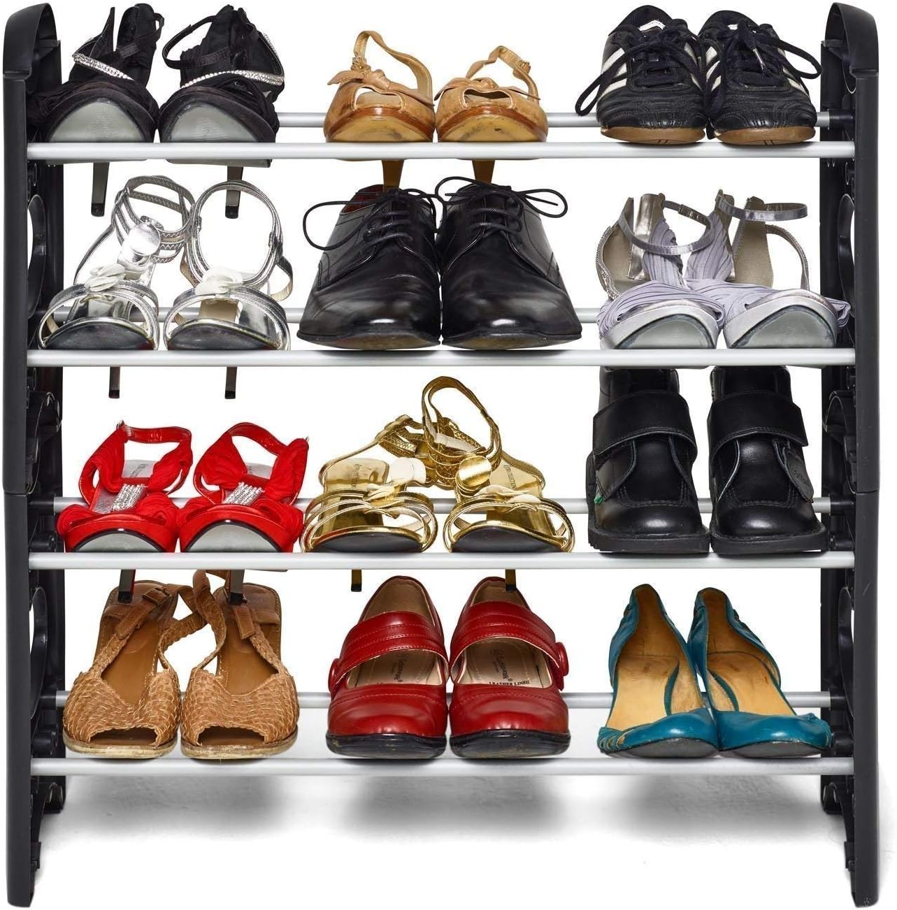 PUREUS Plastic Rod Foldable Shoe Rack with 4 Shelves
