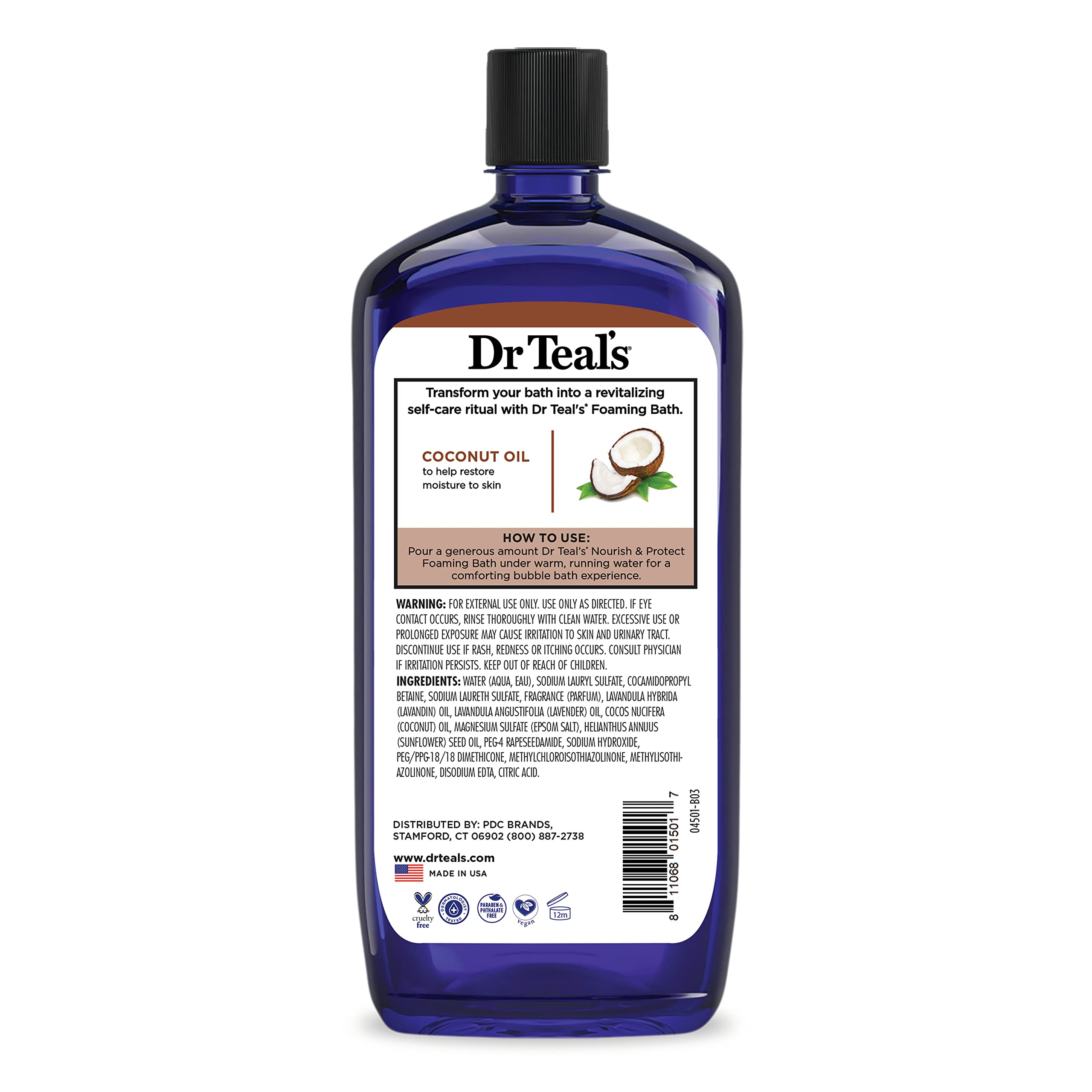 Dr Teal's Foaming Bath with Pure Epsom Salt, Nourish & Protect with Coconut Oil, 34 fl oz (Pack of 4)