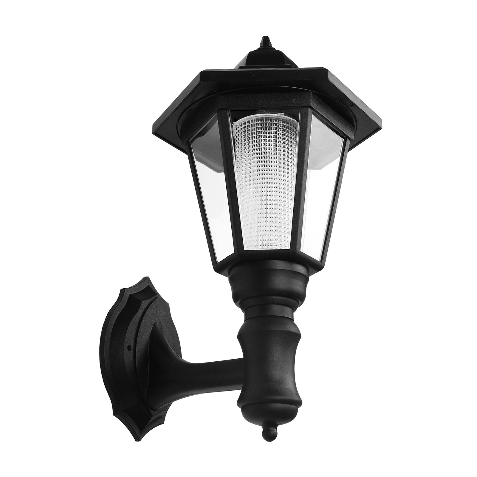 Onerbuy Solar Powered Outdoor LED Wall Sconce Lantern Wall Mounted Security Lights Garden Fence Yard Hexagonal Lamp (Warm White)