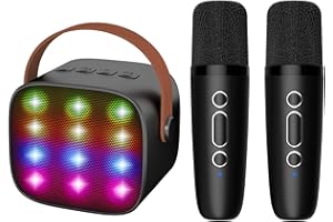 IROO Mini Karaoke Machine with Kids Adults, Portable Bluetooth Speaker 2 Wireless Microphones, Gift for BoyToys 4, 5, 6, 7, 8, 10, 12+ Years Birthday Party (Black)
