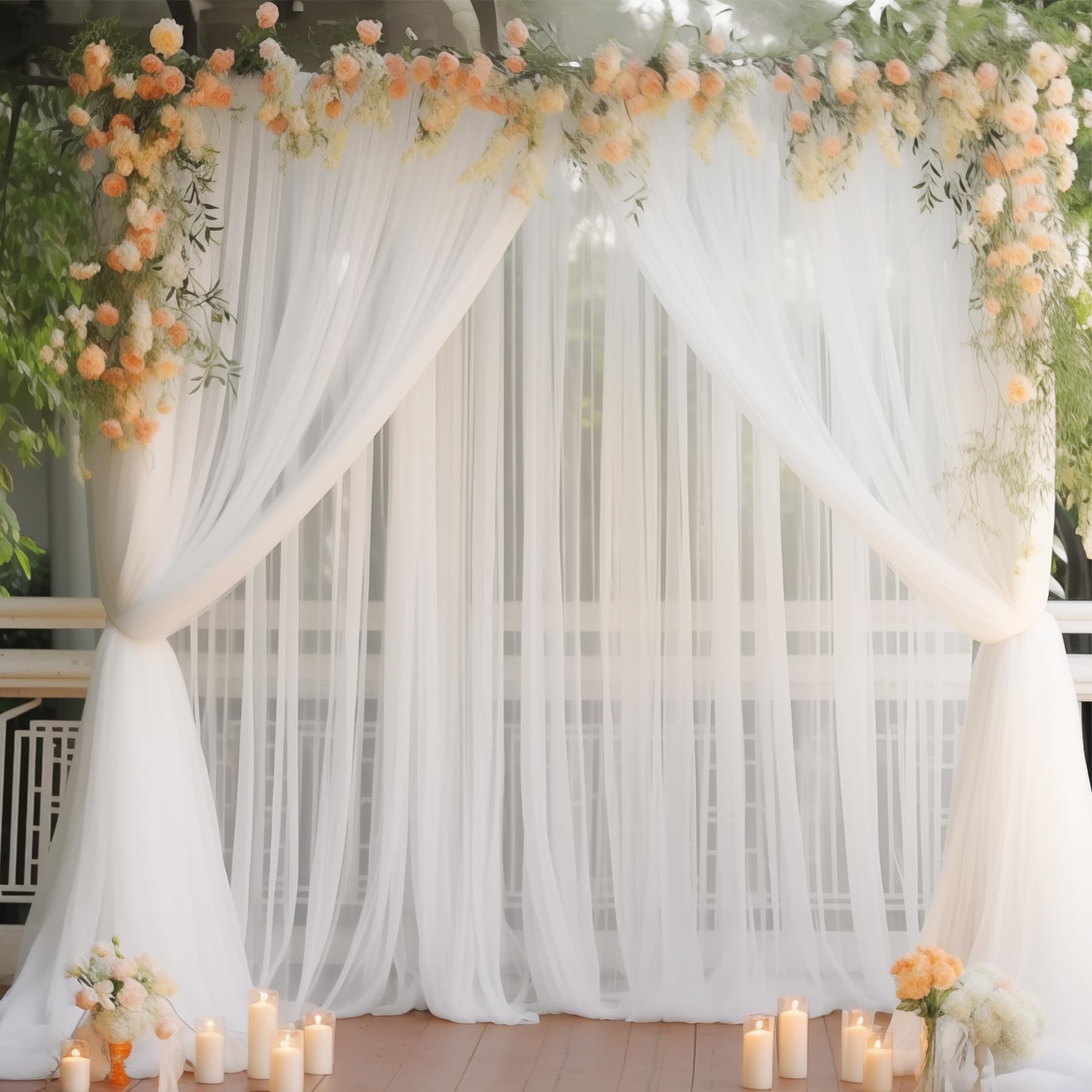 Photo 1 of 20x10 White Tulle Backdrop Curtains for Parties, Sheer Backdrop Curtain Wedding Photo Background Drapes for Baby Shower Photography Birthday Party