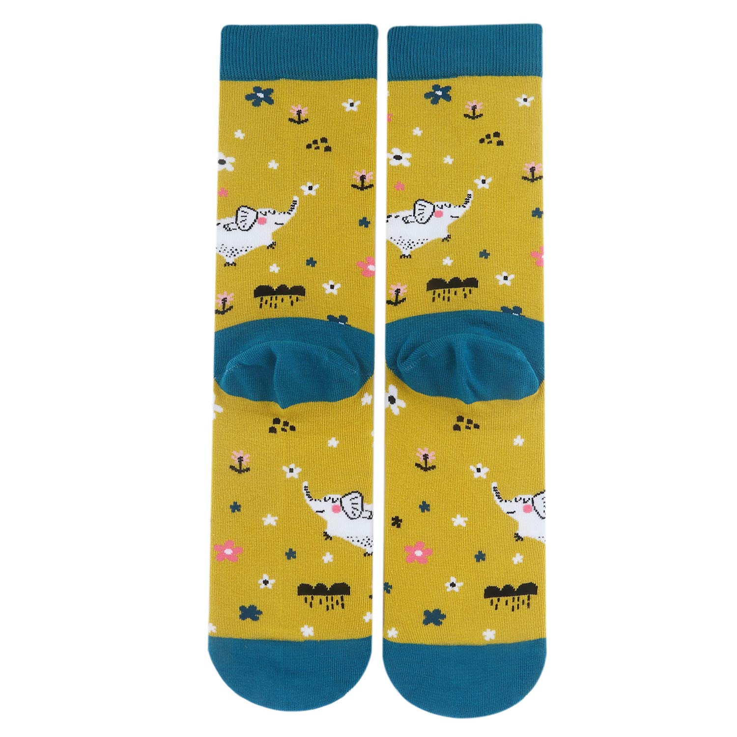 Womens Novelty Elephant Crew Socks Flowers Colorful Funky Patterned Casual Dress Socks