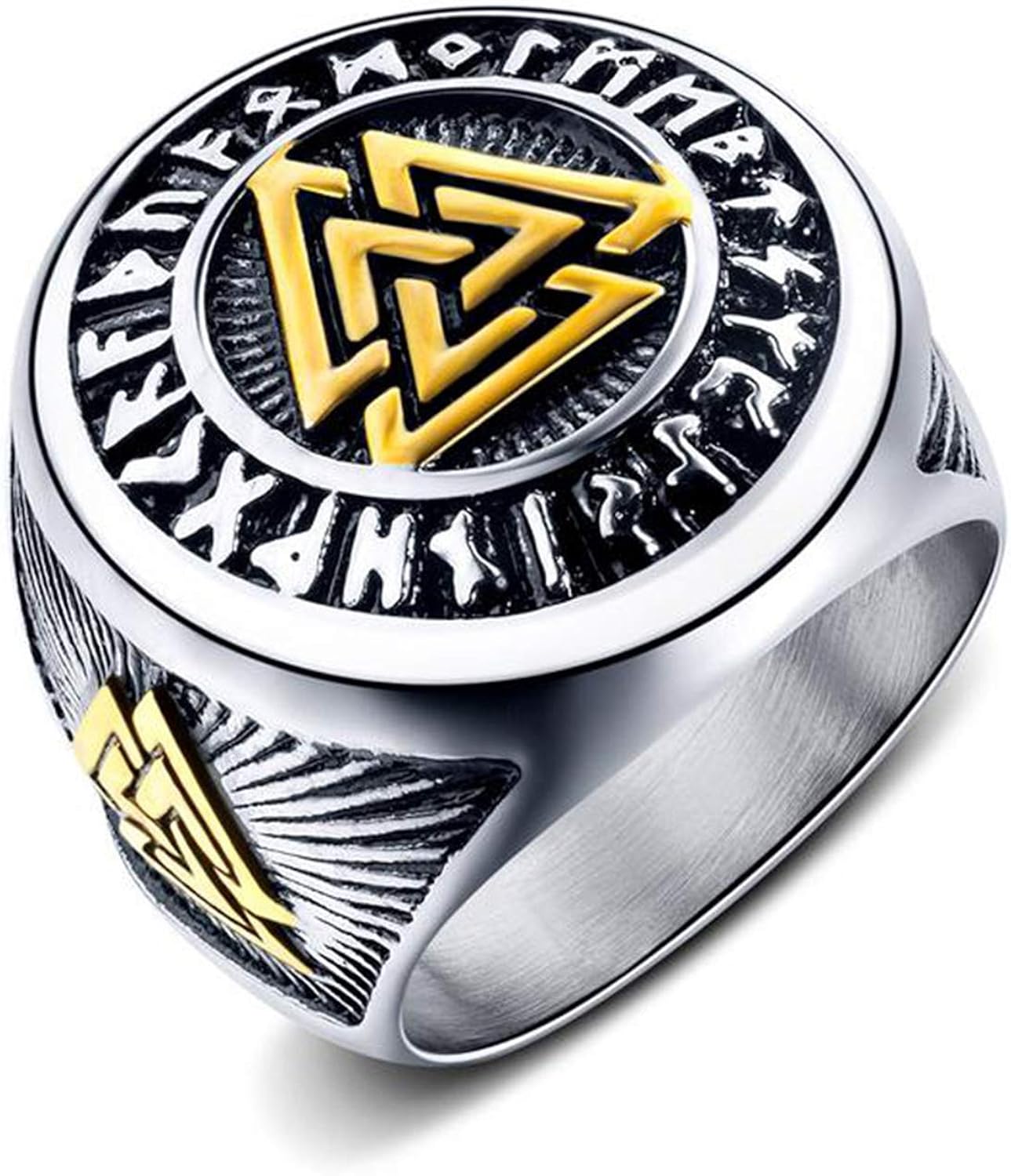 Vikingo Runa Anillo Para Hombre Oro Dos Tonos Acero Inoxidable Anillo