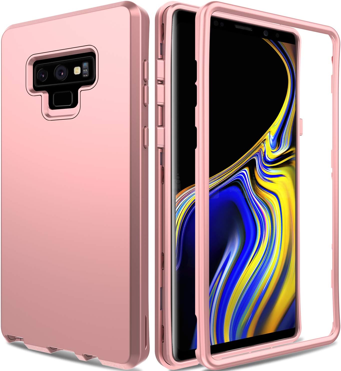 AMENQ Case for Galaxy Note 9, Heavy Duty Full Body Shockproof with Rugged Rubber TPU Bumper and Scratch Resistant PC Protective Armor Phone Cover for Samsung Galaxy Note 9 2018 (Rose Gold)
