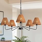 InterMaka 5-Light Rattan Chandelier 29" Modern Farmhouse Chandelier for Dining Room, Rustic Chandelier with Hand-Woven Wicker